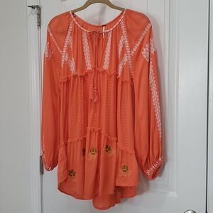 Free People Wild One Mini Dress Embroidered Orange Flower Detail Size Small